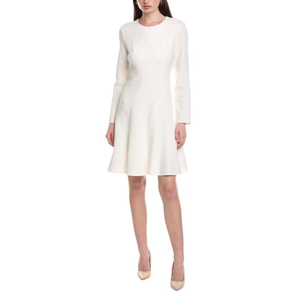Lafayette 148 New York Womens Flounced Hem Wool Mini Dress, White